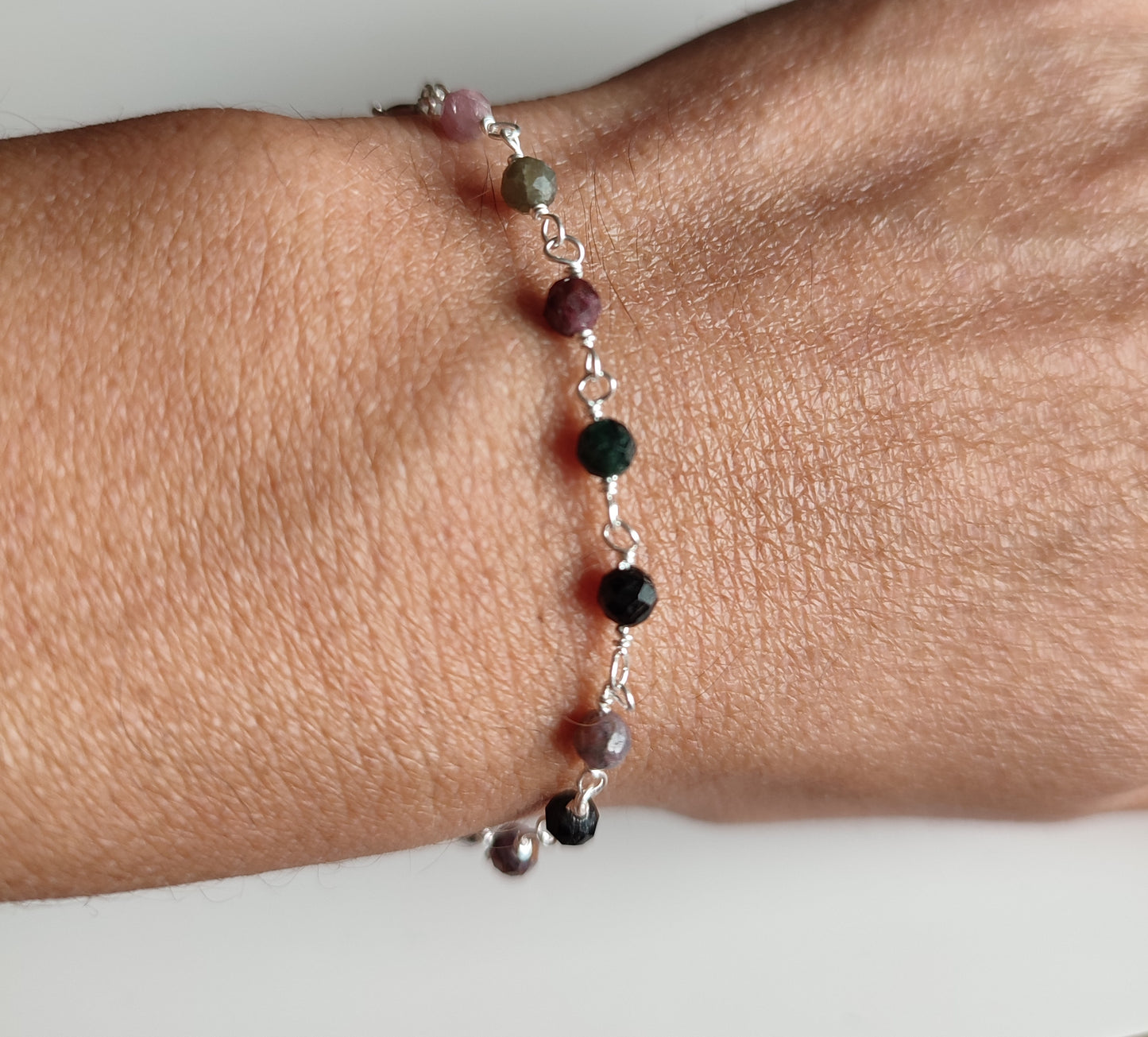 Multi Turmalin Armband, 925 Sterling Silber Armband mit bunten Turmalin Steinen