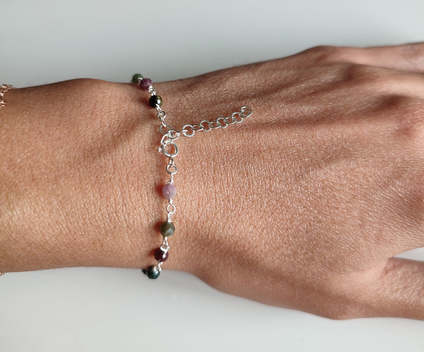 Multi Turmalin Armband, 925 Sterling Silber Armband mit bunten Turmalin Steinen