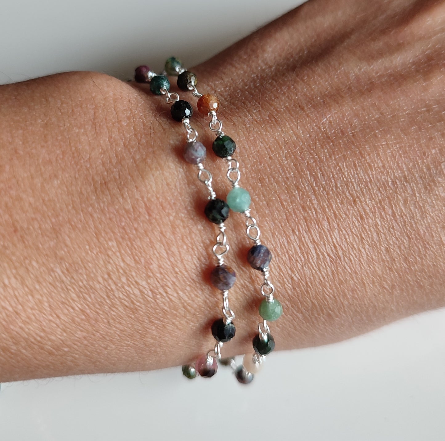 Multi Turmalin Armband, 925 Sterling Silber Armband mit bunten Turmalin Steinen