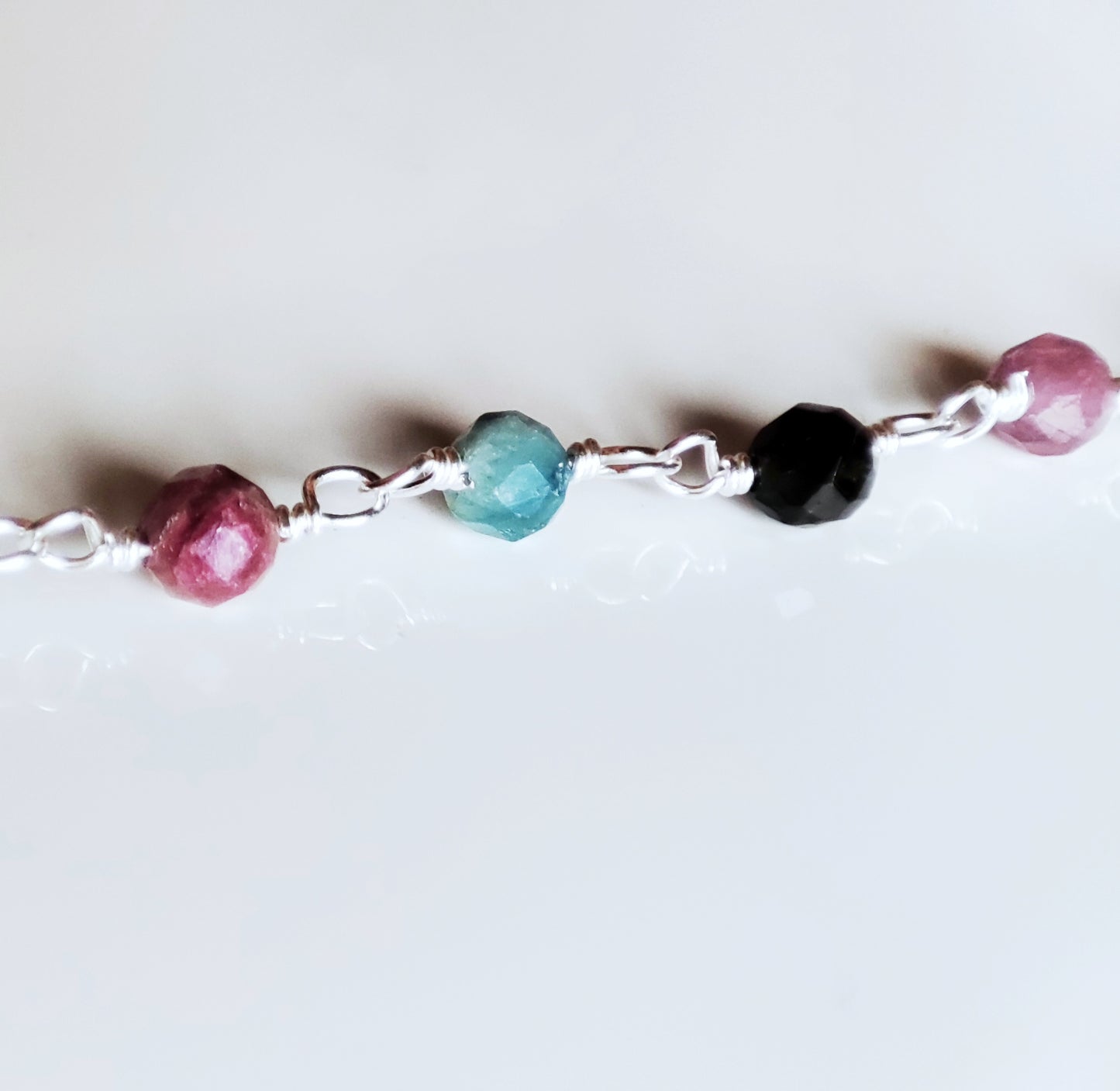 Multi Turmalin Armband, 925 Sterling Silber Armband mit bunten Turmalin Steinen