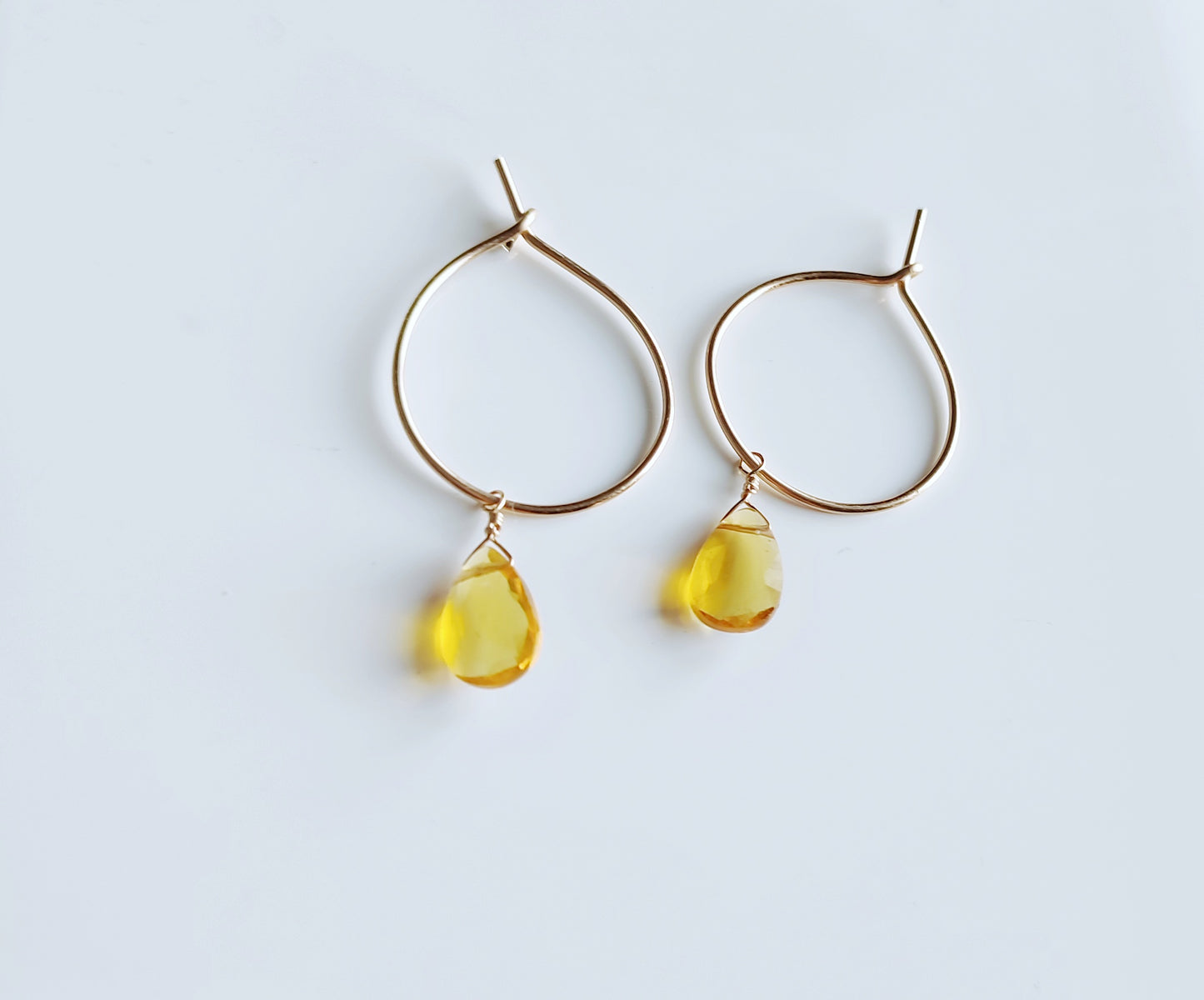 Citrin Tropfen Creolen, Ohrringe in Gold, Roségold Filled oder Sterling Silber