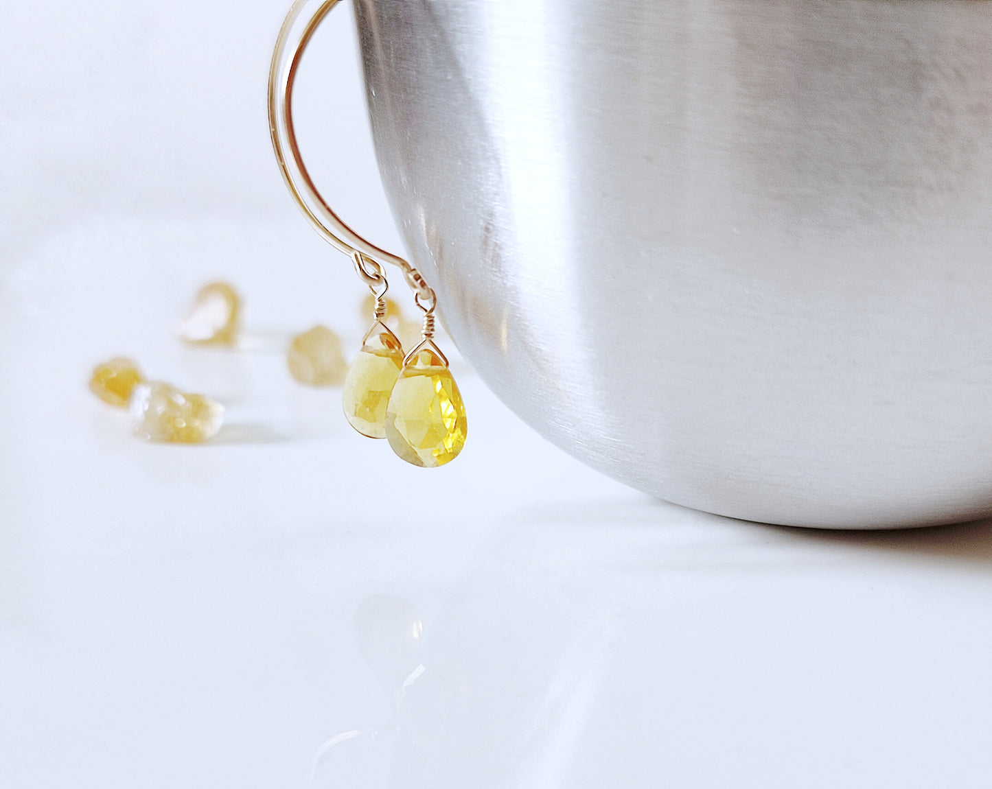 Citrin Tropfen Creolen, Ohrringe in Gold, Roségold Filled oder Sterling Silber