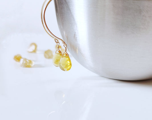 Citrin Tropfen Creolen, Ohrringe in Gold, Roségold Filled oder Sterling Silber