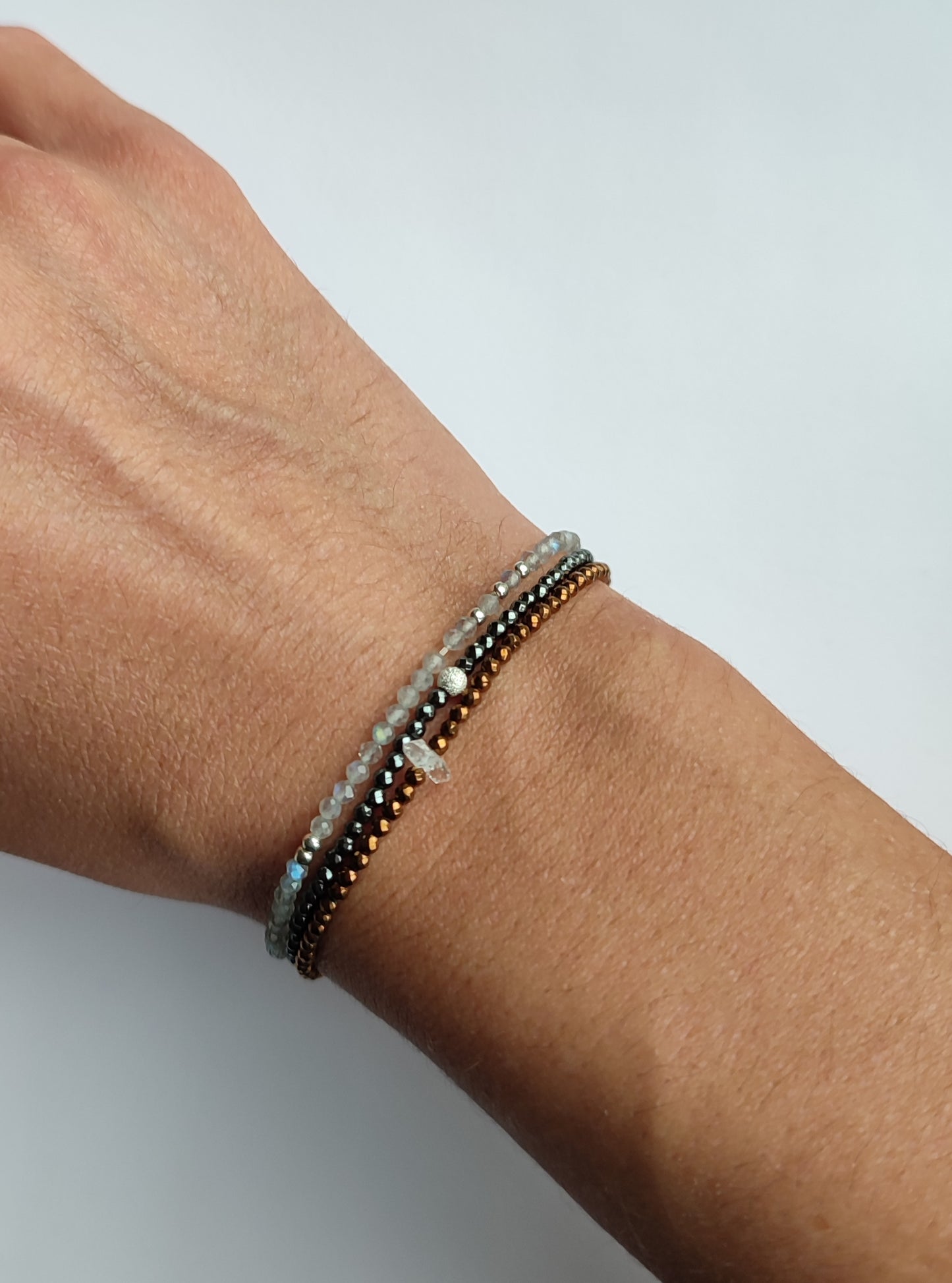 Hämatit Stretch Armband mit Sterling Silber Perle, Schwarzer Hämatit 2mm