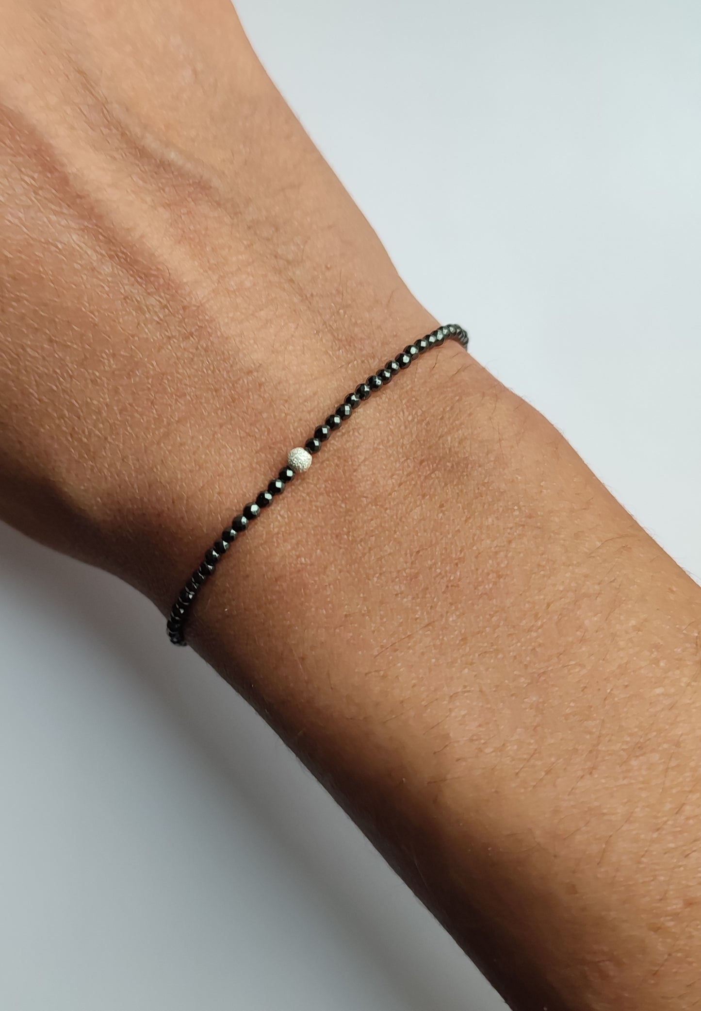Hämatit Stretch Armband mit Sterling Silber Perle, Schwarzer Hämatit 2mm