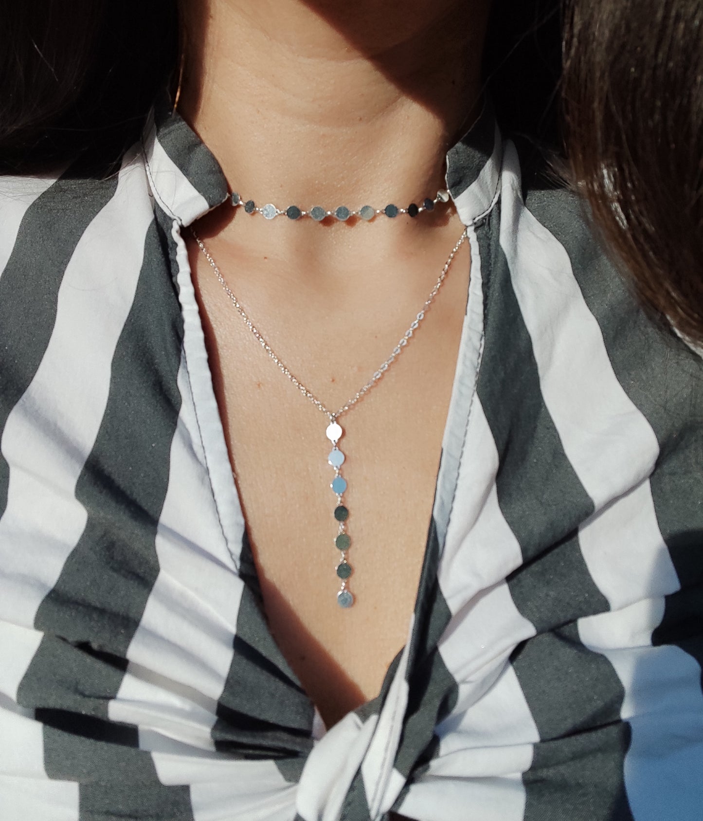 Sterling Silber Choker, 4mm Plättchen Halskette