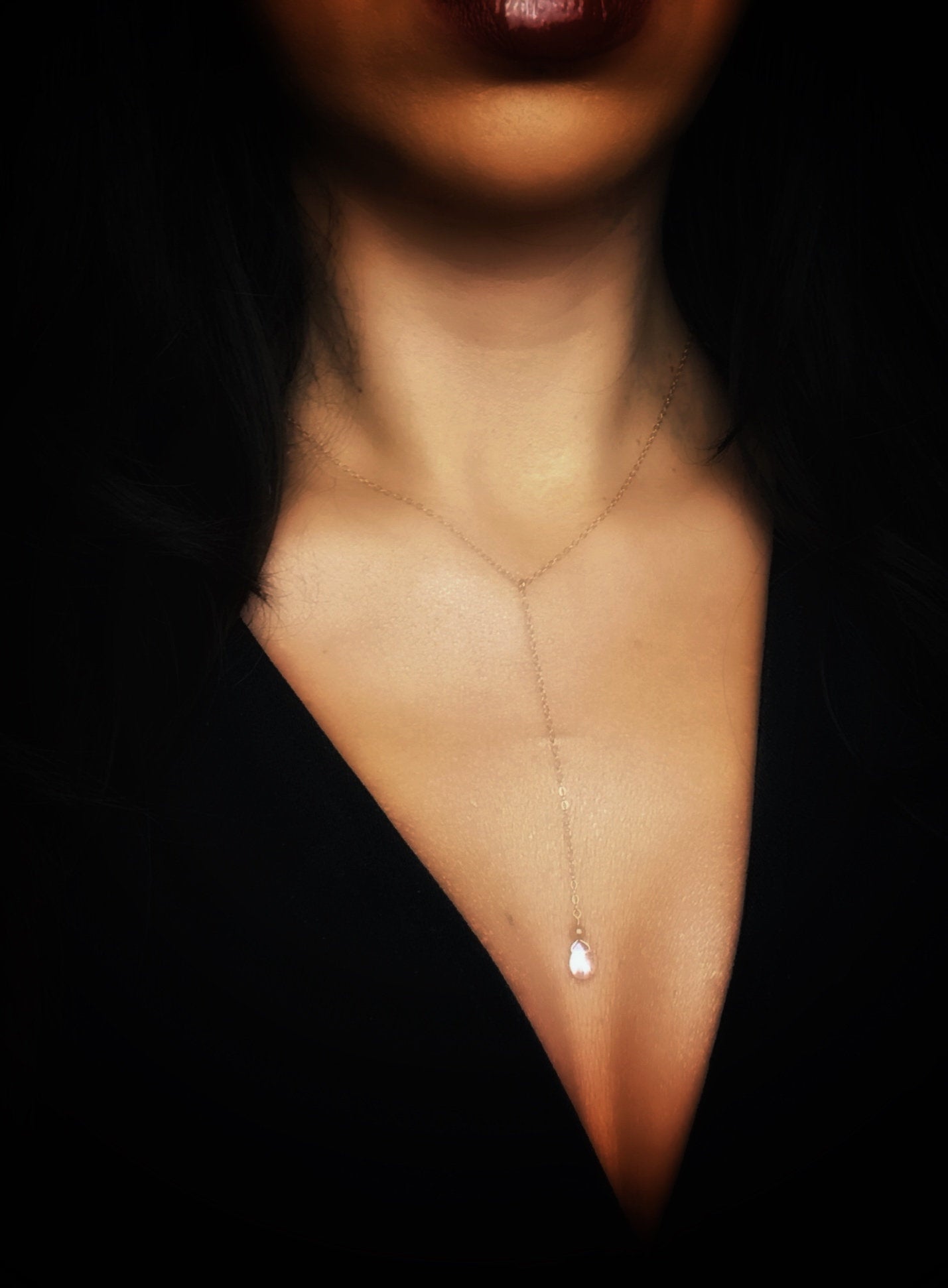 Y Kette mit Mondstein,  Mondsteinkette Silber, Halsketten Gold filled, Rose Halskette