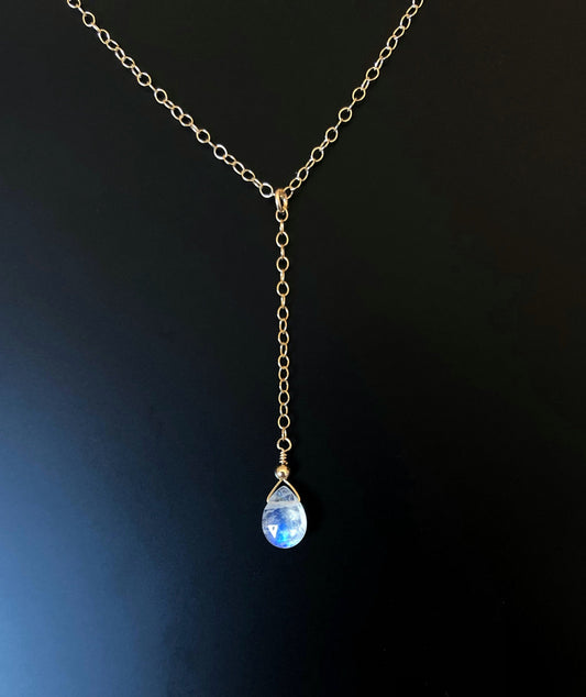 Y Kette mit Mondstein,  Mondsteinkette Silber, Halsketten Gold filled, Rose Halskette