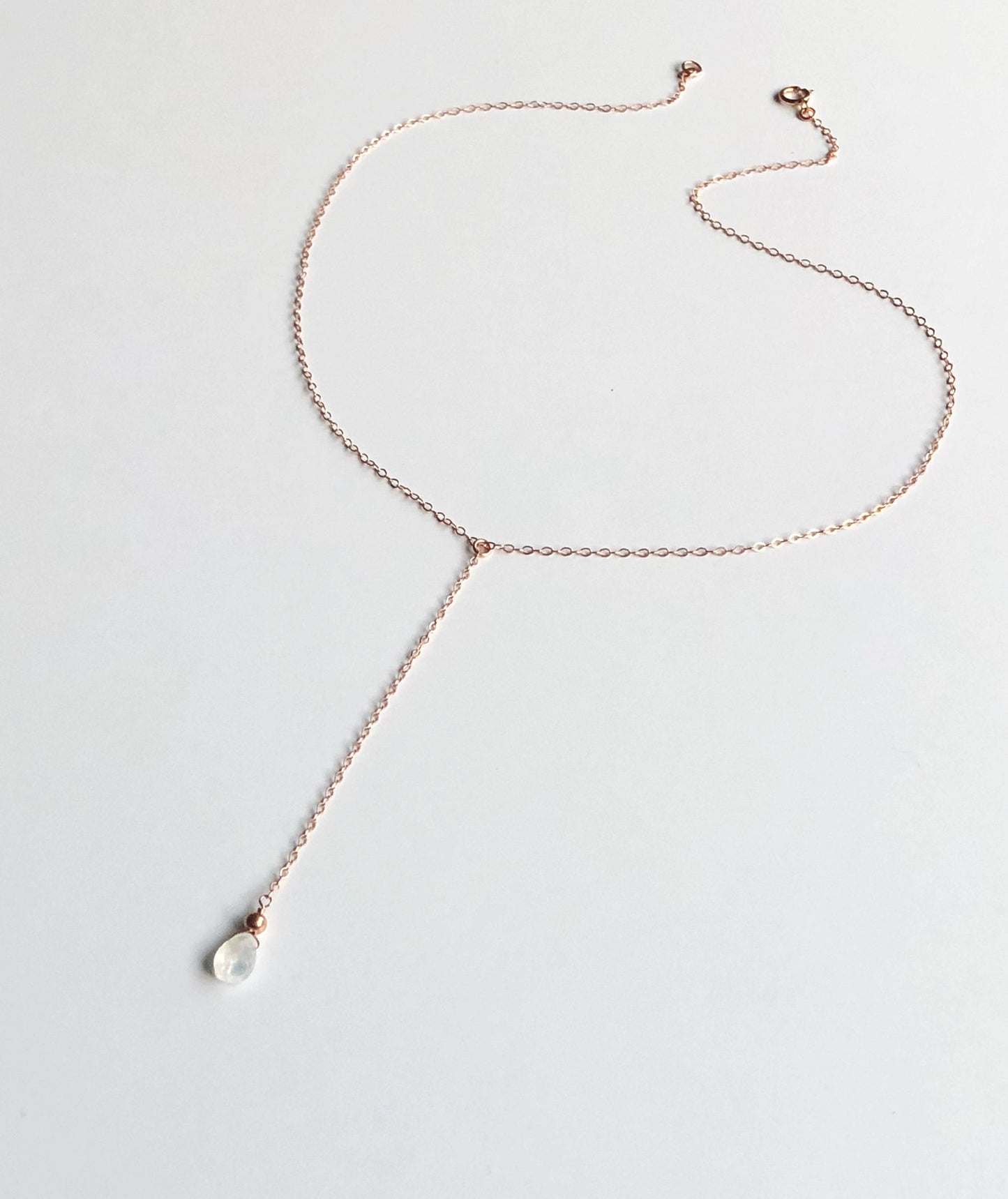 Y Kette mit Mondstein,  Mondsteinkette Silber, Halsketten Gold filled, Rose Halskette