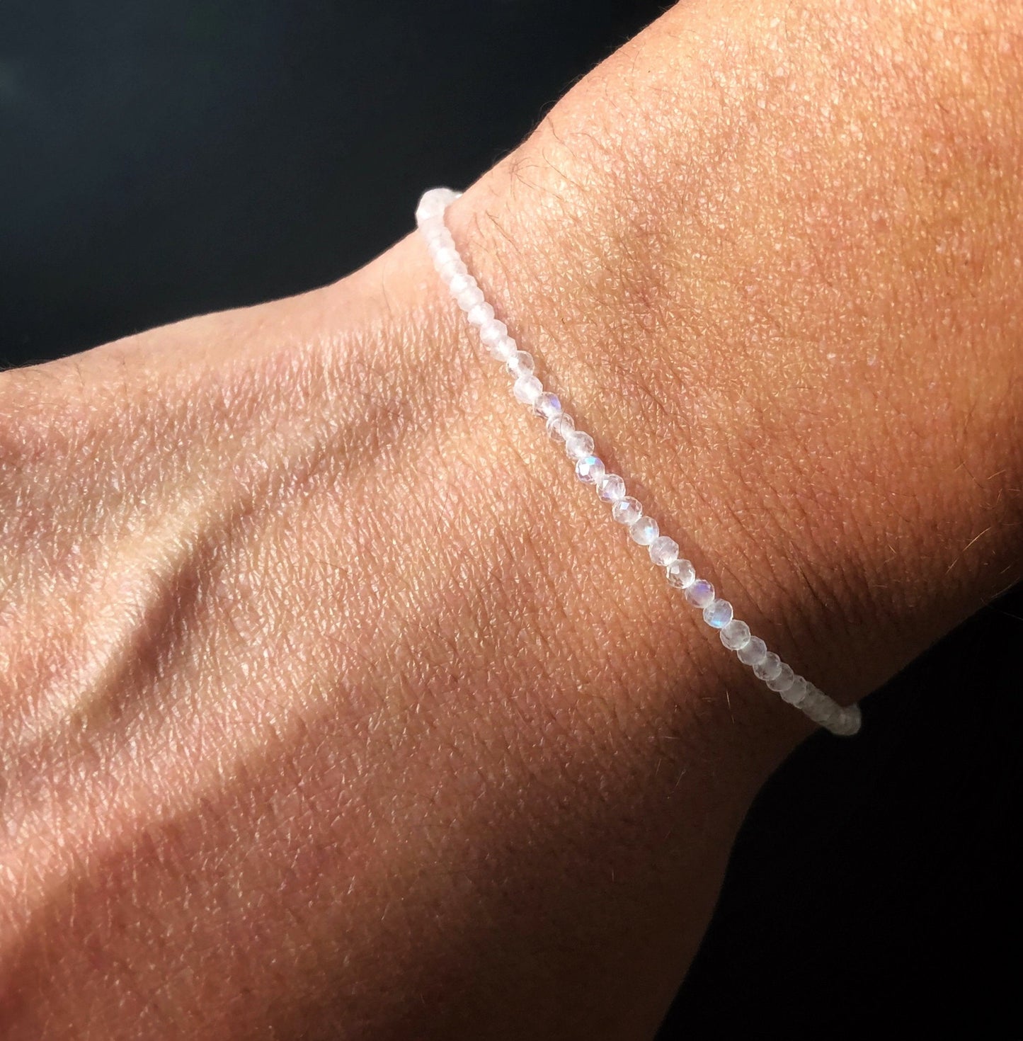 Dünnes Stapelarmband mit Mondstein und Morganit, Regenbogen Mondstein Armband, 925 Sterling Silber, Gold Filled, Rosègold Filled