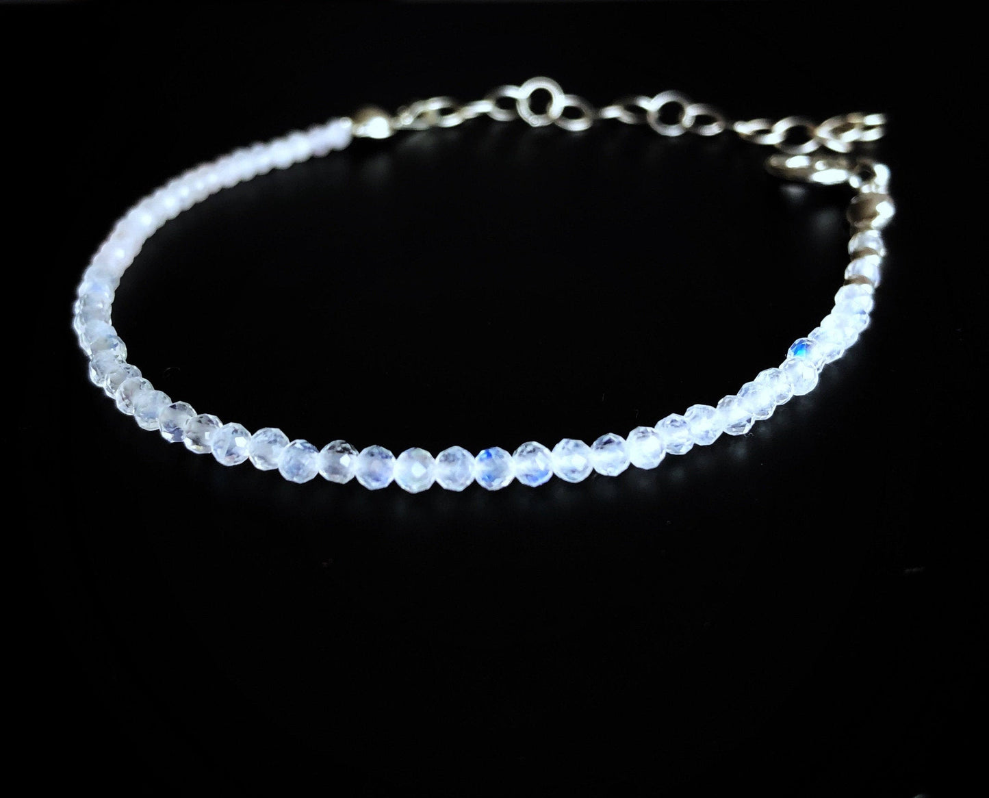 Dünnes Stapelarmband mit Mondstein und Morganit, Regenbogen Mondstein Armband, 925 Sterling Silber, Gold Filled, Rosègold Filled