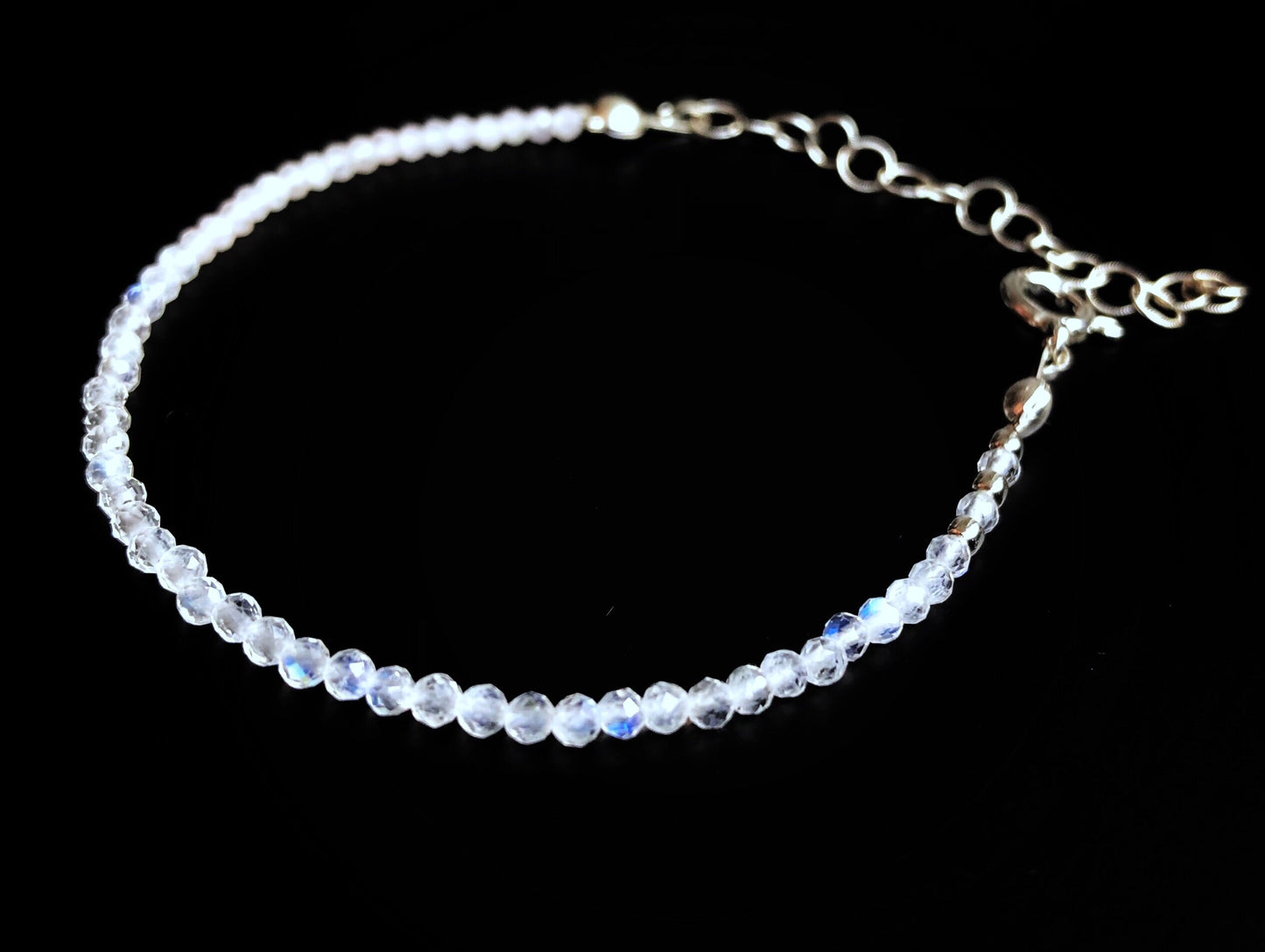 Dünnes Stapelarmband mit Mondstein und Morganit, Regenbogen Mondstein Armband, 925 Sterling Silber, Gold Filled, Rosègold Filled