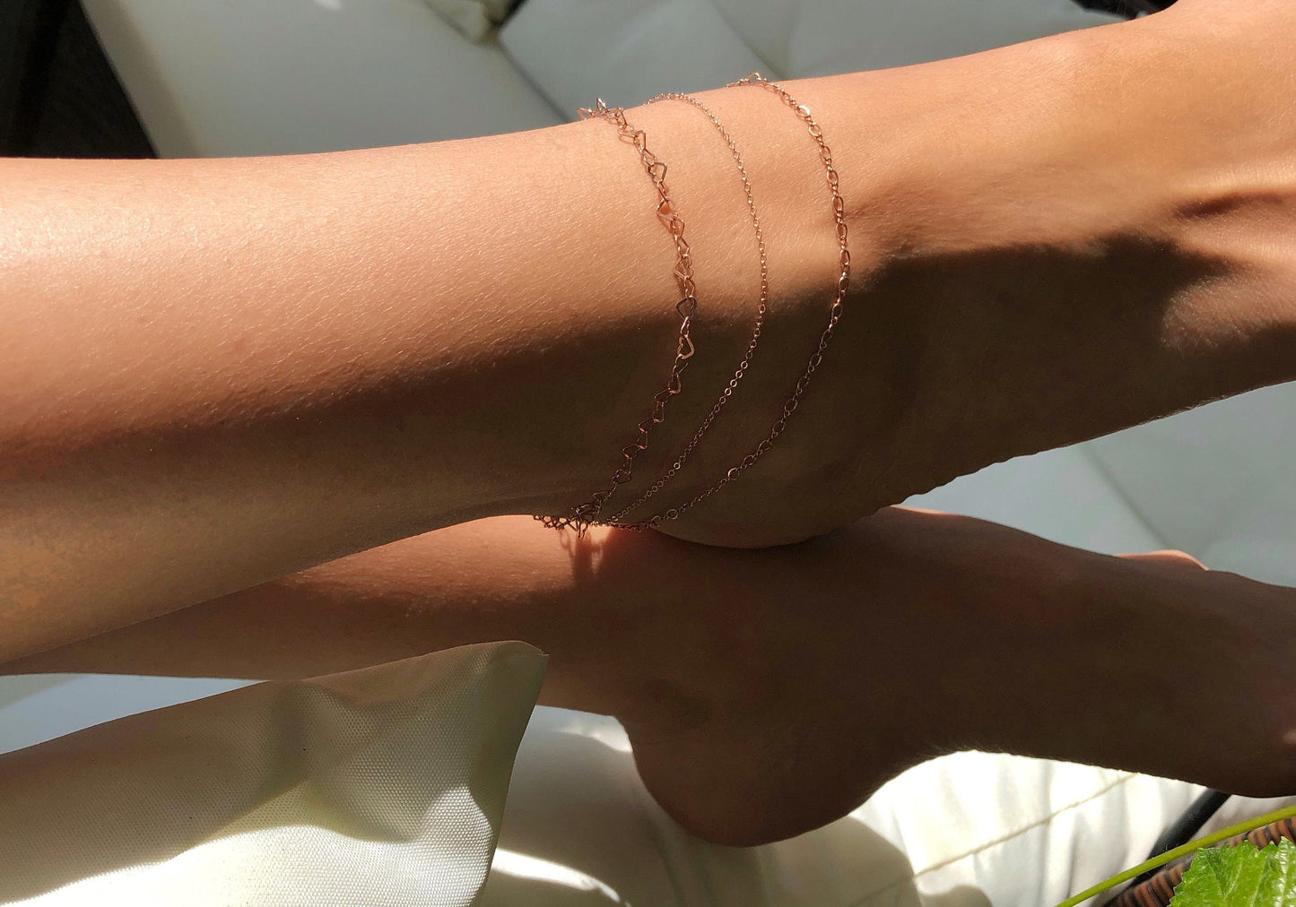 Zartes Fußkettchen, Herzchen Fußkette in Sterling Silber, Gold, Rosègold, Stapelkette für den Sommer