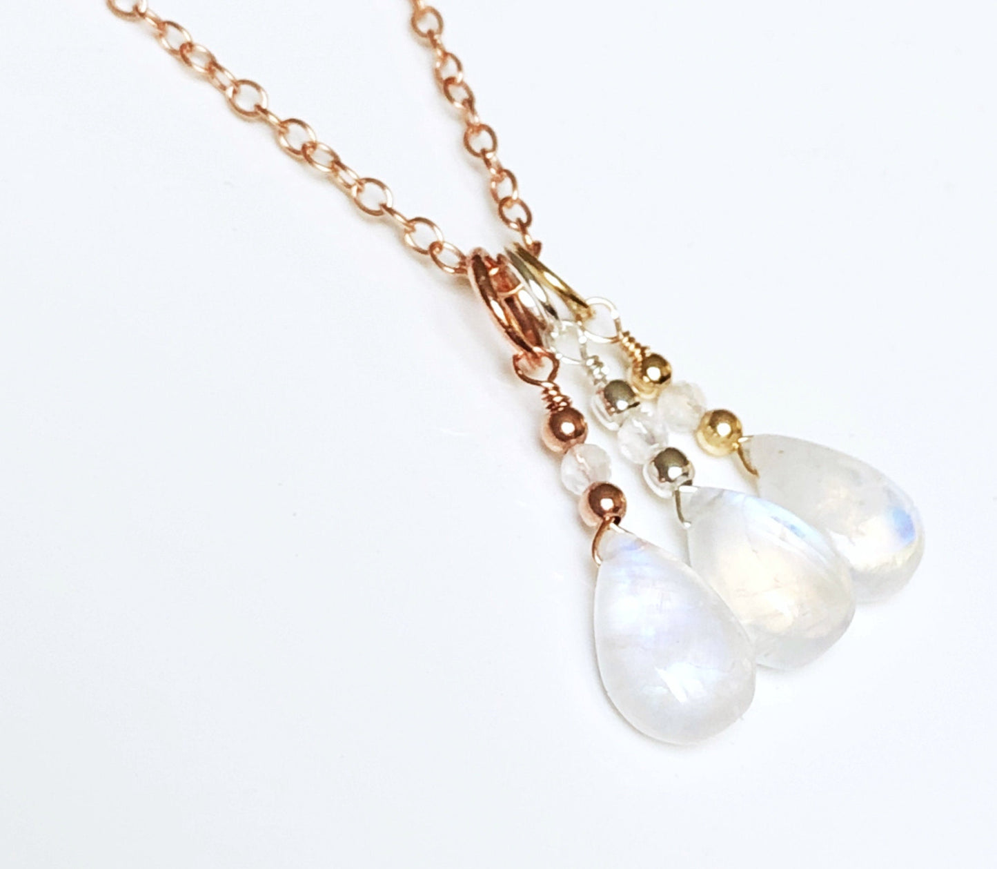 Mini Regenbogen Mondstein Anhänger für Kette, 925 Sterling Silber, Goldfill, Rosègold Filled, Juni Geburtsstein Schmuck