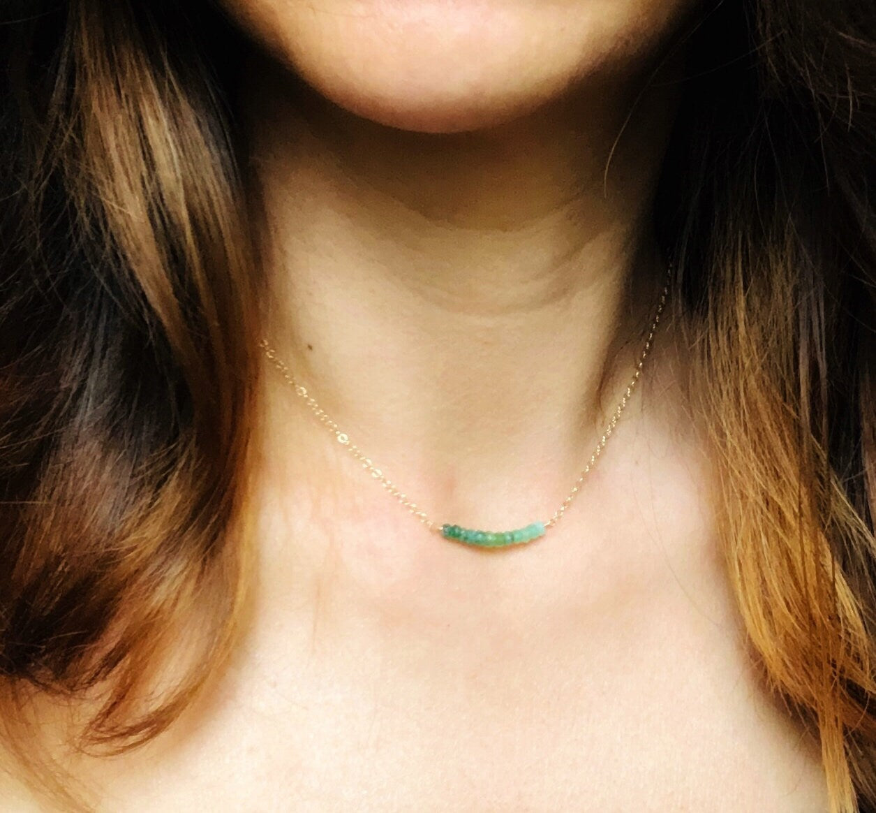 Smaragd Halskette mit Farbverlauf, Mai Geburtsstein, Ombre Smaragdkette