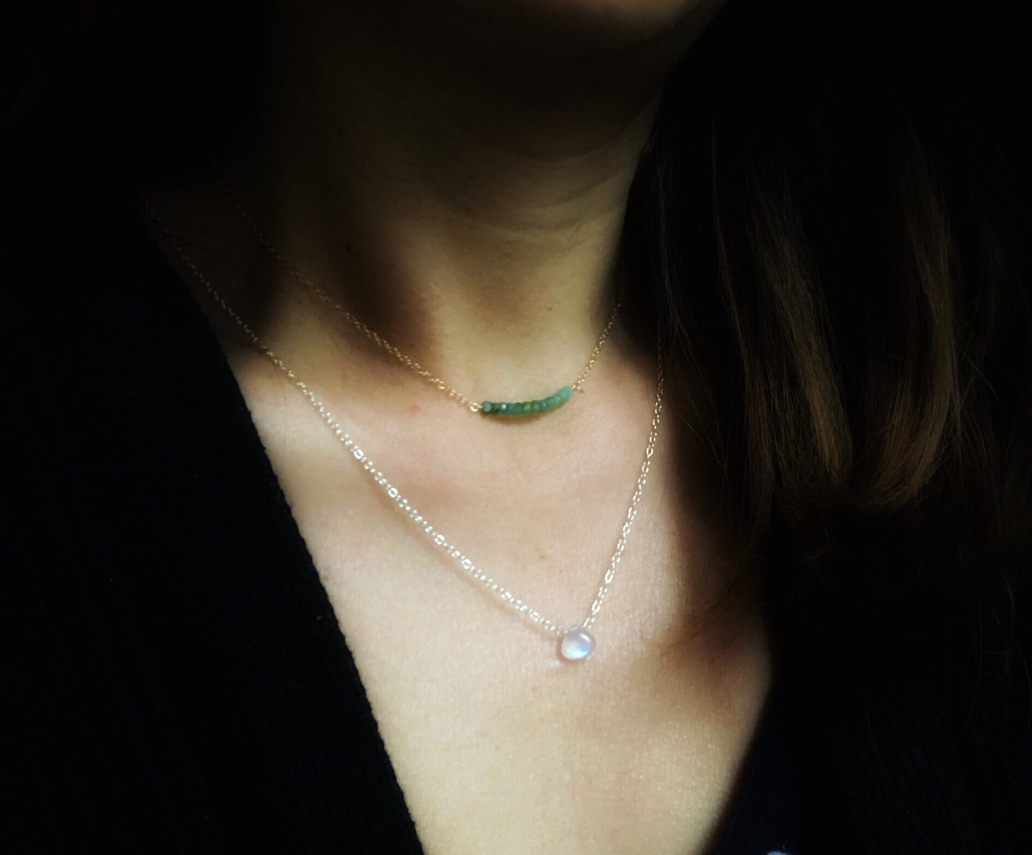 Zarte Mondsteinkette, Regenbogen Mondstein, 925 Sterling Silber, Goldfill, Rosègold Filled, Minimalistisches Schmuck für Frauen