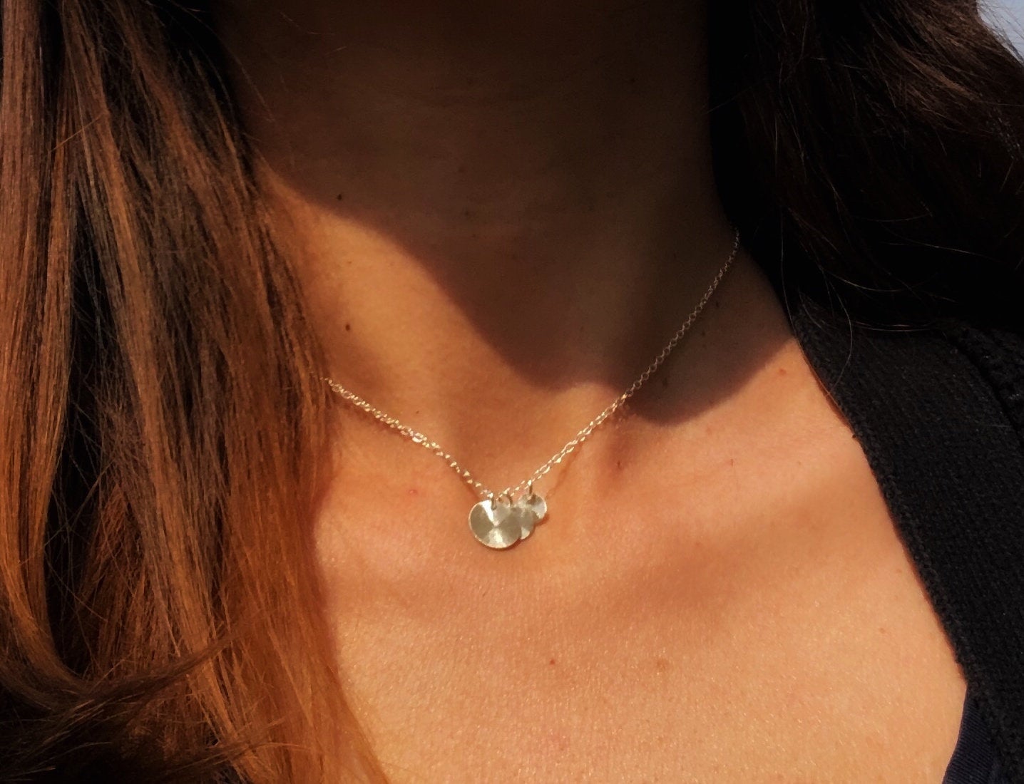 Gebürstete Plättchenkette, Sterling Silber Halskette mit Münz, Schlichte Halskette