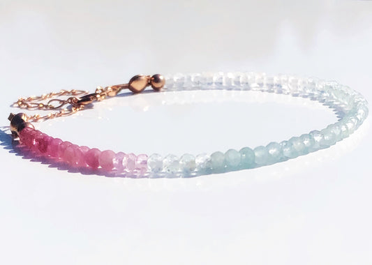 Zartes Armband mit Farbverlauf, Mondstein, Aquamarin, Rosa Turmalin, Rubin Armband