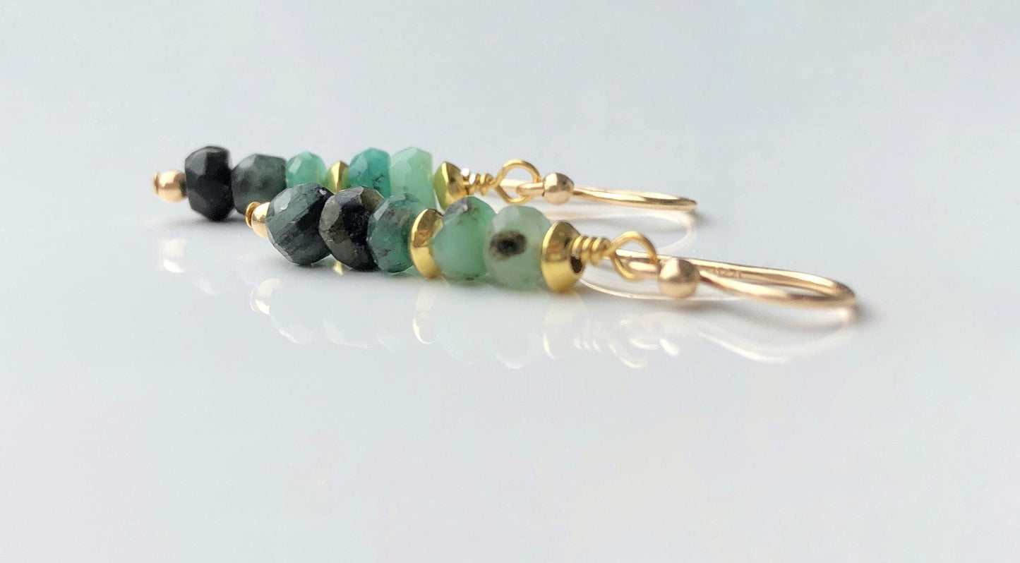 Ombré Smaragd Ohrringe mit Farbverlauf, 925 Sterling Silber, Goldfill Ohrstecker, Rosègold, Mai Geburtsstein Geburtstagsgeschenk für Frauen