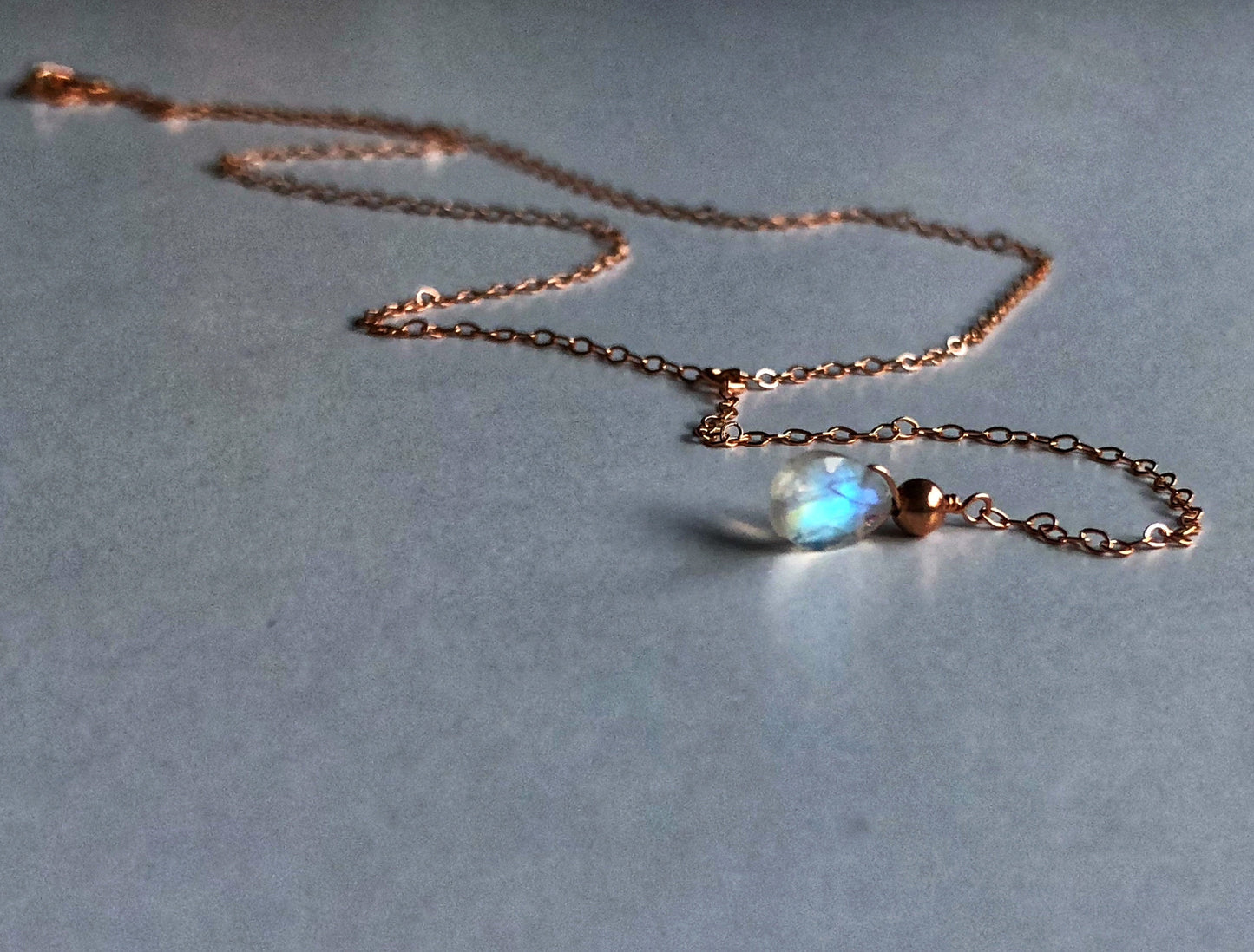 Y Kette mit Mondstein,  Mondsteinkette Silber, Halsketten Gold filled, Rose Halskette