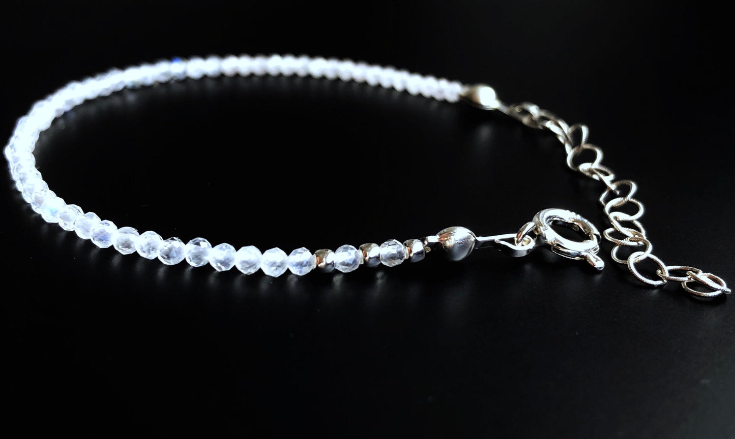 Dünnes Stapelarmband mit Mondstein und Morganit, Regenbogen Mondstein Armband, 925 Sterling Silber, Gold Filled, Rosègold Filled