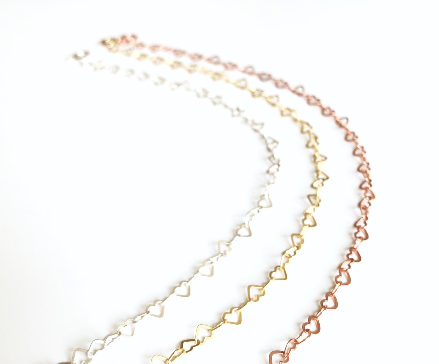 Einfaches Armband mit Herzchen, Herzchenkette, 925 Sterling Silber, Gold, Rosegold