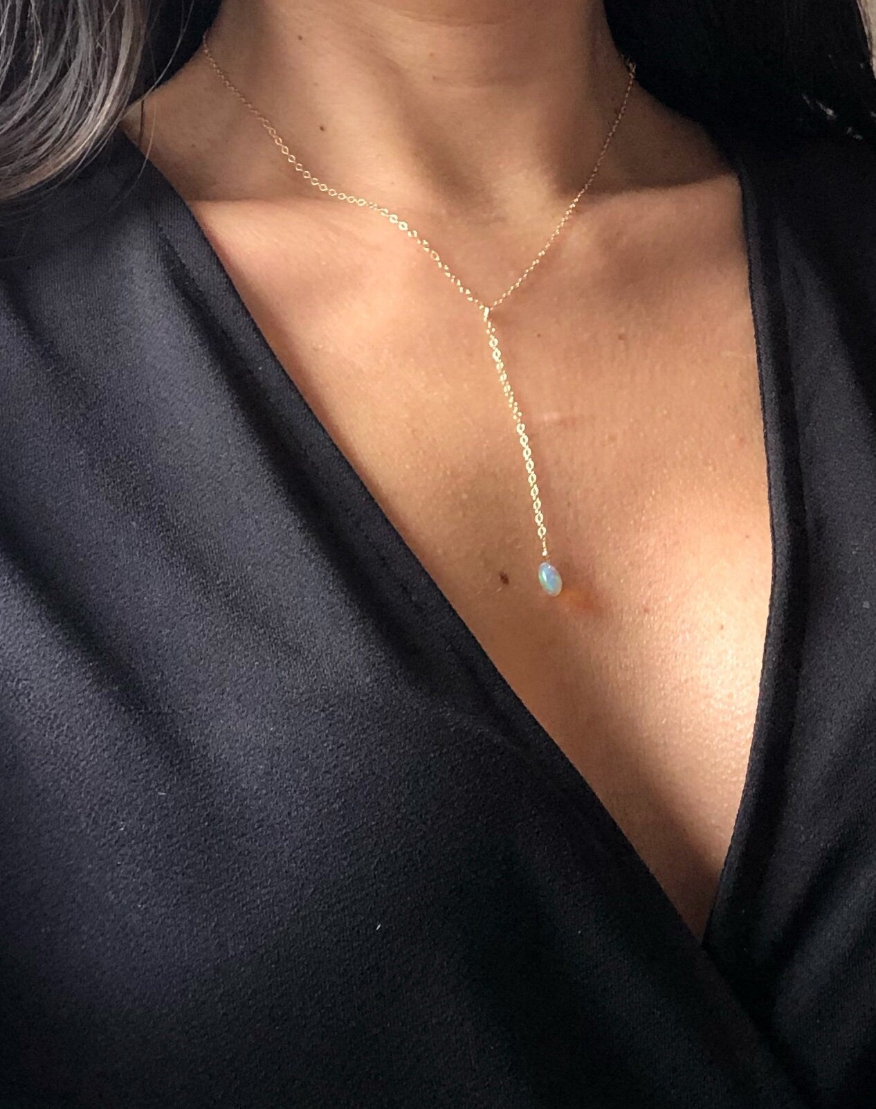 Y Halskette mit Opal, Welo Opal Kette in Gold Filled, Rosègold und 925 Sterling Silber