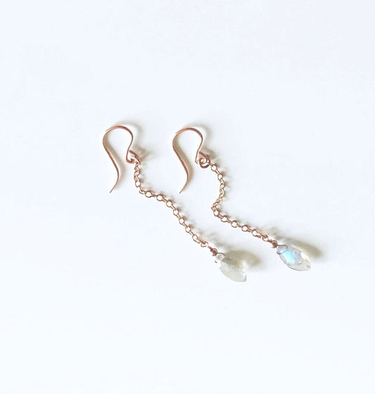 Lange Ohrringe mit Labradorit, Hängeohrringe mit Kette, 925 Sterling Silber, Gold Filled, Rosègold Ohrringe, Geburtstagsgeschenk für Frauen