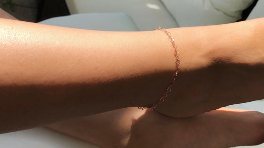 Zartes Fußkettchen, Herzchen Fußkette in Sterling Silber, Gold, Rosègold, Stapelkette für den Sommer