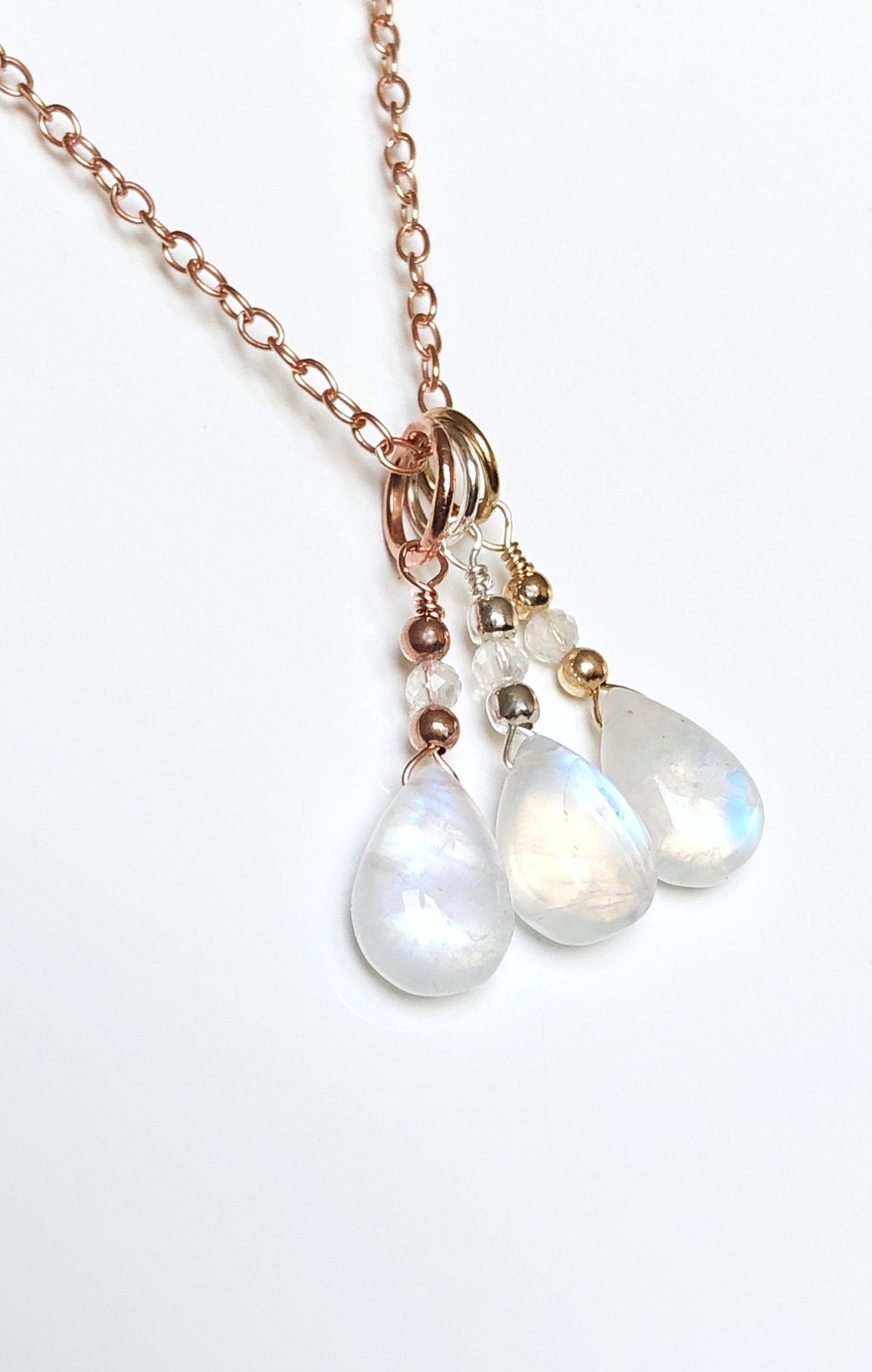 Mini Regenbogen Mondstein Anhänger für Kette, 925 Sterling Silber, Goldfill, Rosègold Filled, Juni Geburtsstein Schmuck