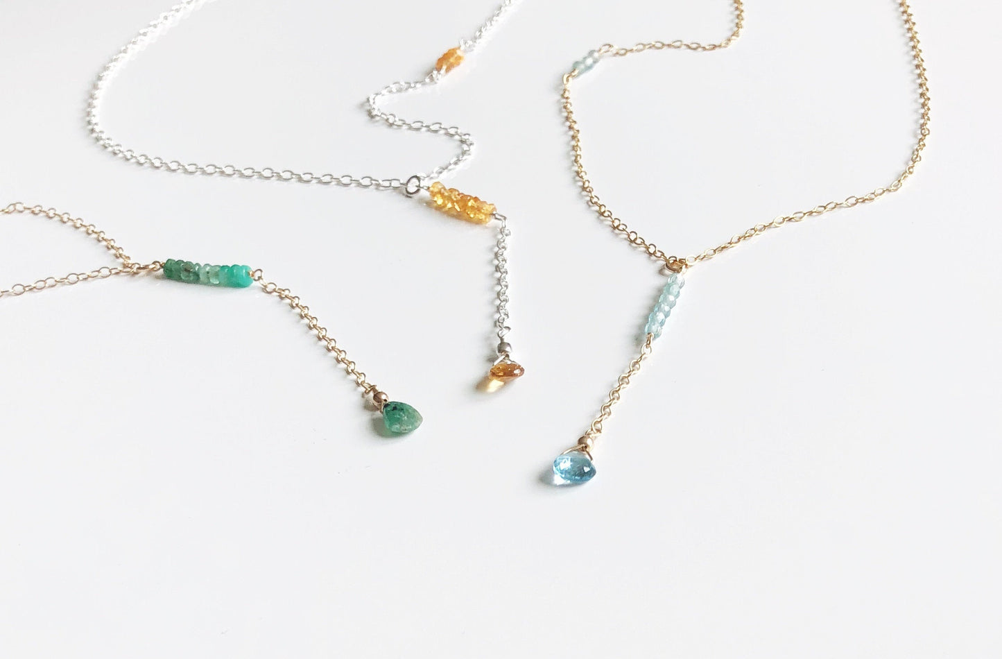 Zierliche Aquamarin Halskette, Y Kette mit Aquamarin, März Geburtsstein, Schmuck Geschenke für Frauen