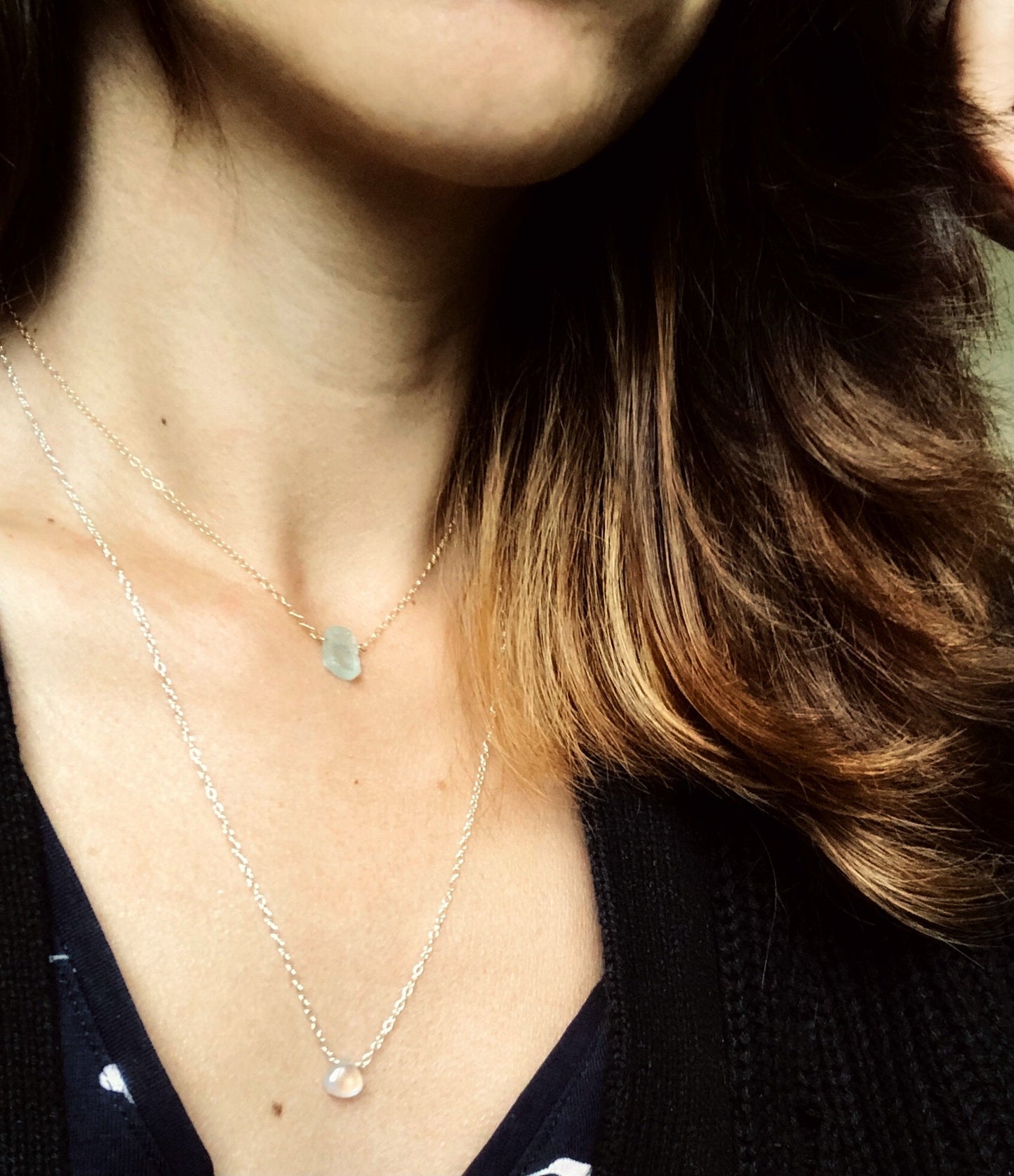 Aquamarin Rohstein Halskette, Hals Chakra, März Geburtsstein, Minimalistische Boho Kette