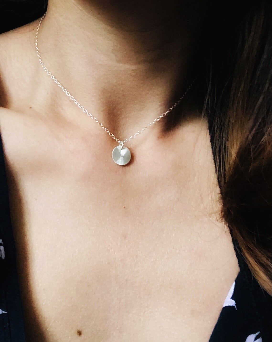 Gebürstete Plättchenkette, Sterling Silber Halskette mit Münz, Schlichte Halskette