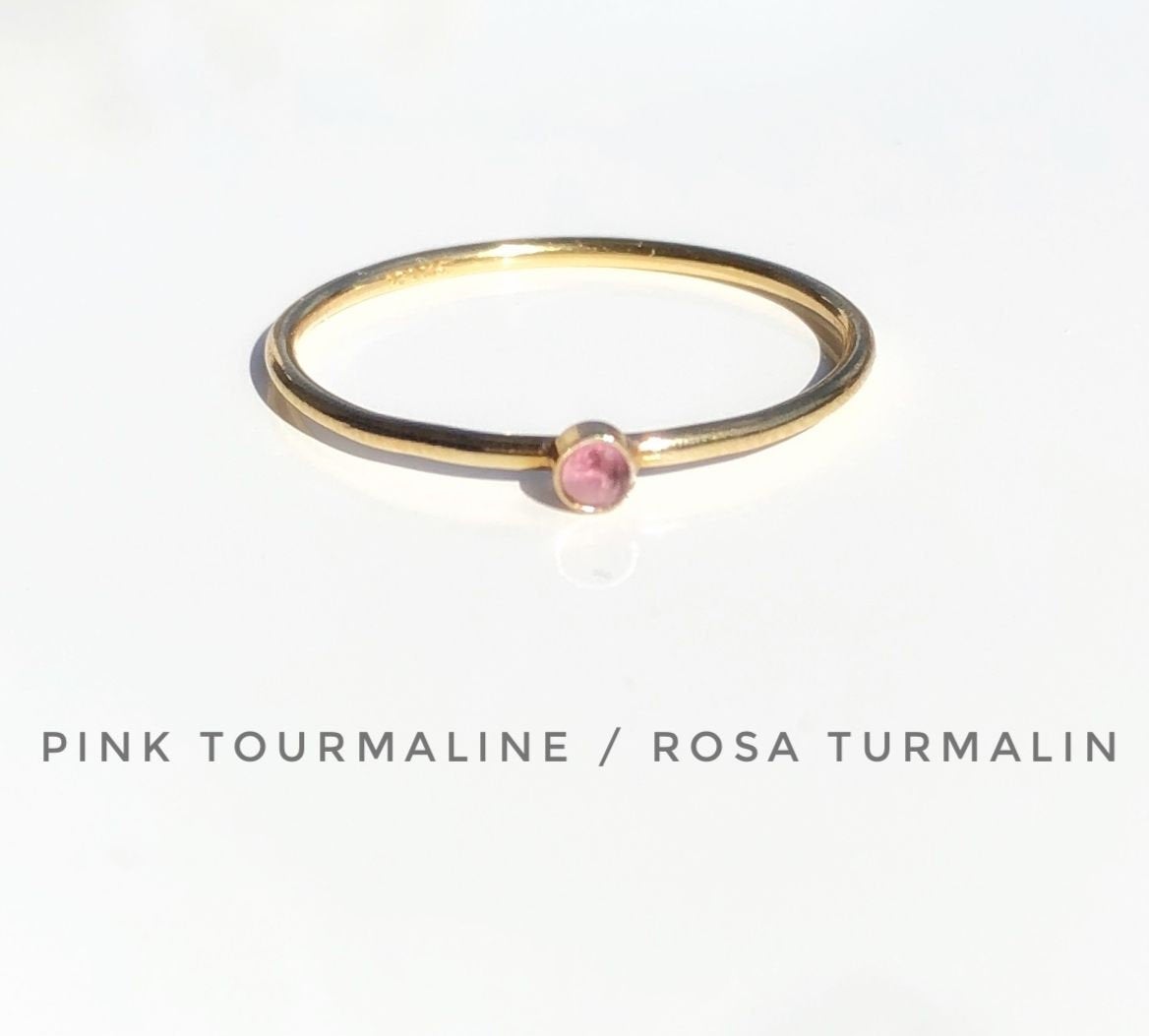 Turmalin Ring, Stapelring in Gold Filled, Sterling Silber, Roségold, Schmaler Ring mit Rosa Turmalin
