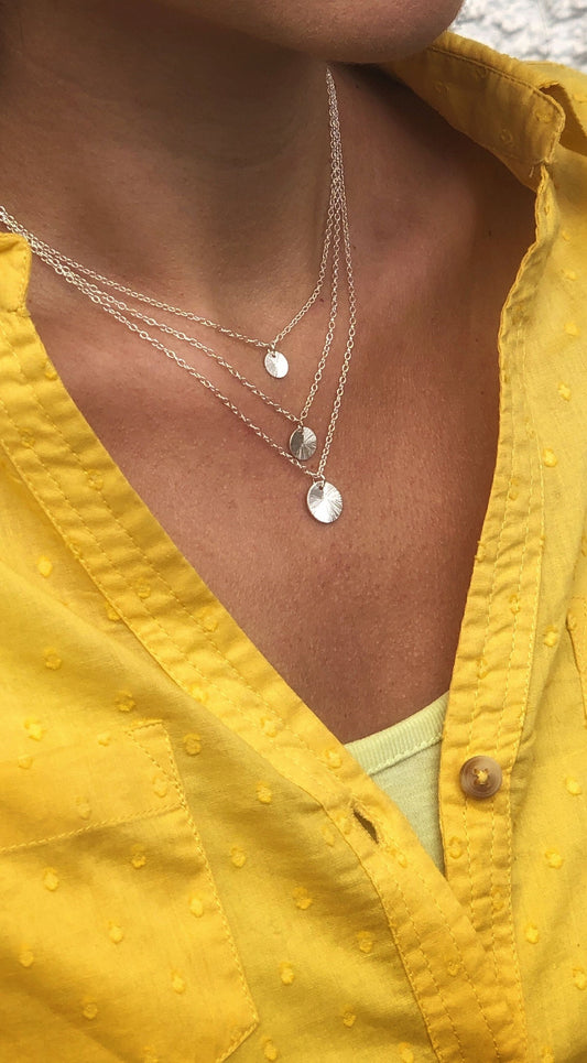 Gebürstete Plättchenkette, Sterling Silber Halskette mit Münz, Schlichte Halskette