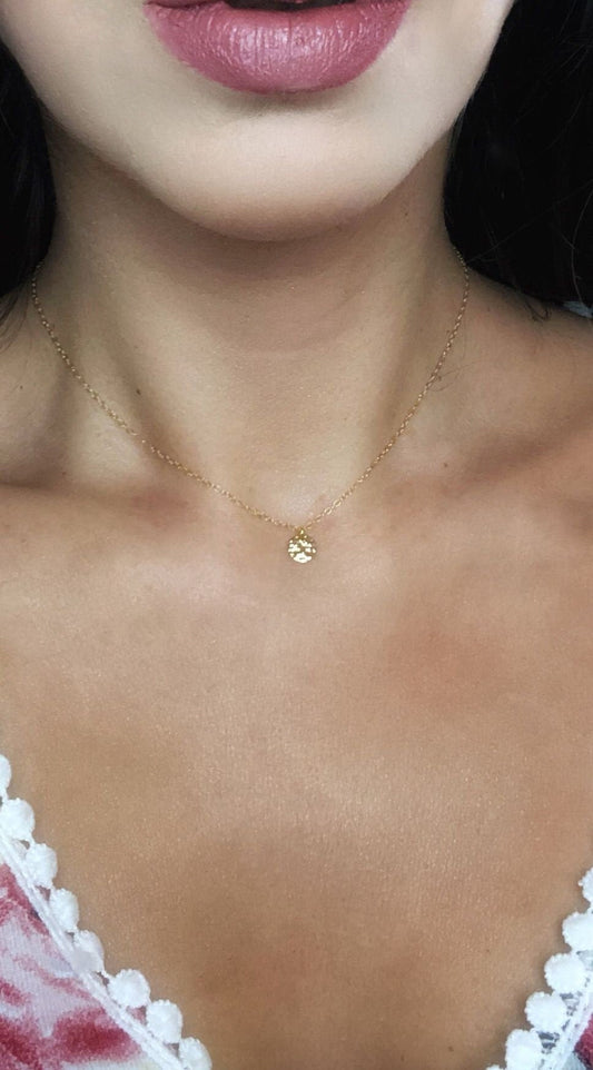 Einfache Plättchen Kette in Gold Filled, Halskette mit gehämmertem Plättchen, Einfache Halskette für den Alltag