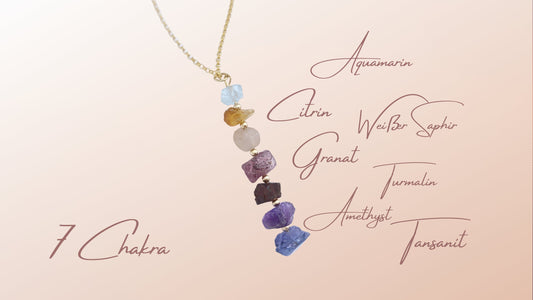 Boho 7 Chakra Halskette, Kette mit bunten Steinen, Rohstein Kette Gold oder Sterling Silber, Aquamarin, Citrin, Rosenquarz, Turmalin,Granat, Amethyst und Tansanit
