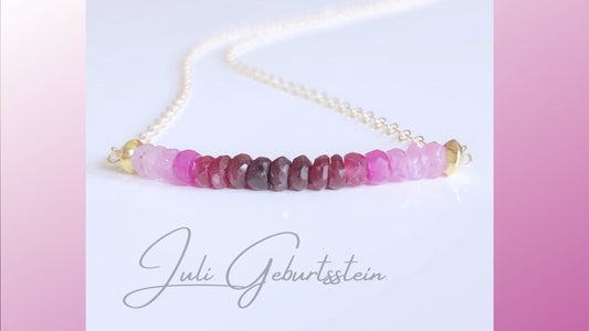 Rubin Halskette mit Farbverlauf, Juli Geburtsstein Kette, Zarte Edelstein Halskette in Rosa