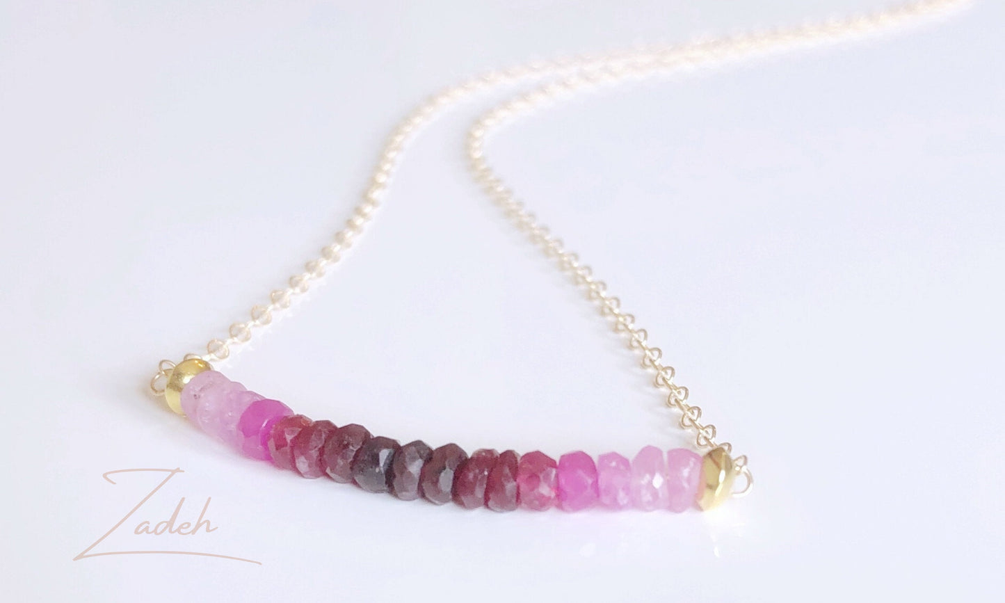 Rubin Halskette mit Farbverlauf, Juli Geburtsstein Kette, Zarte Edelstein Halskette in Rosa