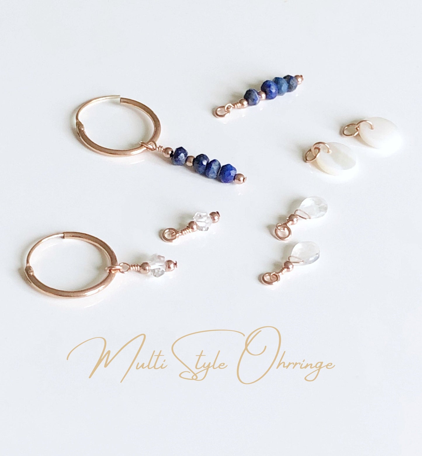 Mondstein Anhänger für Creolen, Regenbogen Mondstein Tropfen Ohrringe, Gold filled Ohrring Anhänger