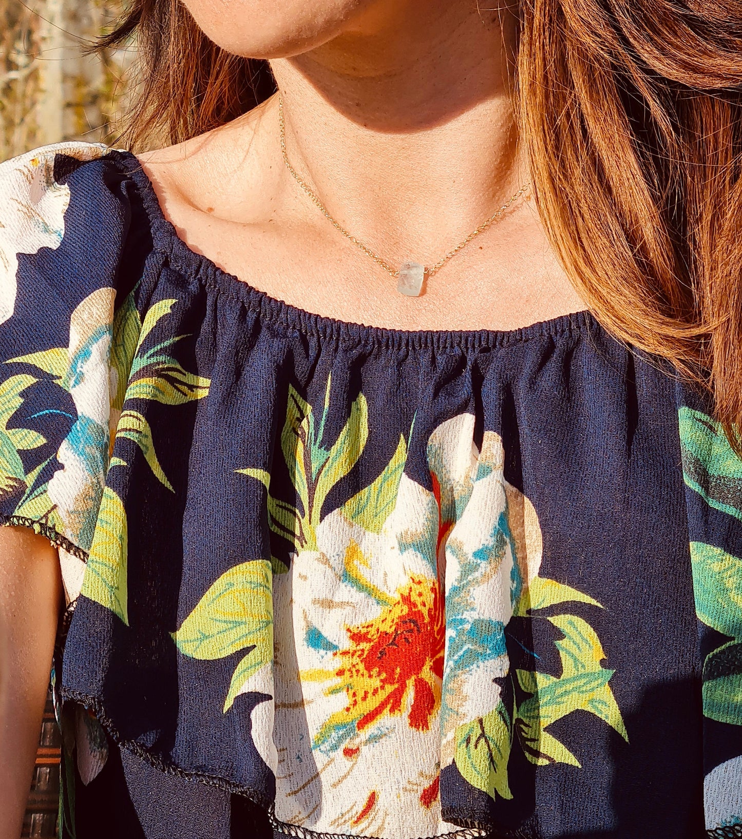 Aquamarin Rohstein Halskette, Hals Chakra, März Geburtsstein, Minimalistische Boho Kette