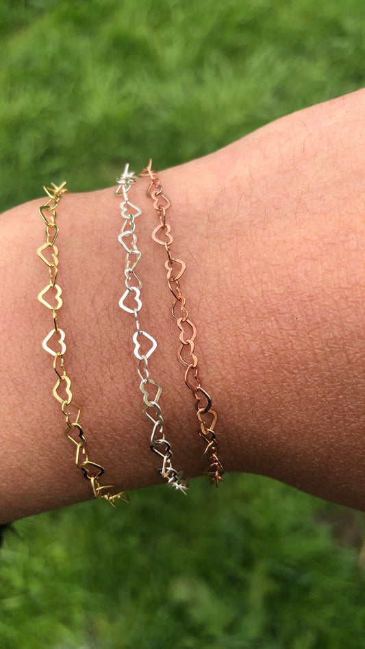 Einfaches Armband mit Herzchen, Herzchenkette, 925 Sterling Silber, Gold, Rosegold