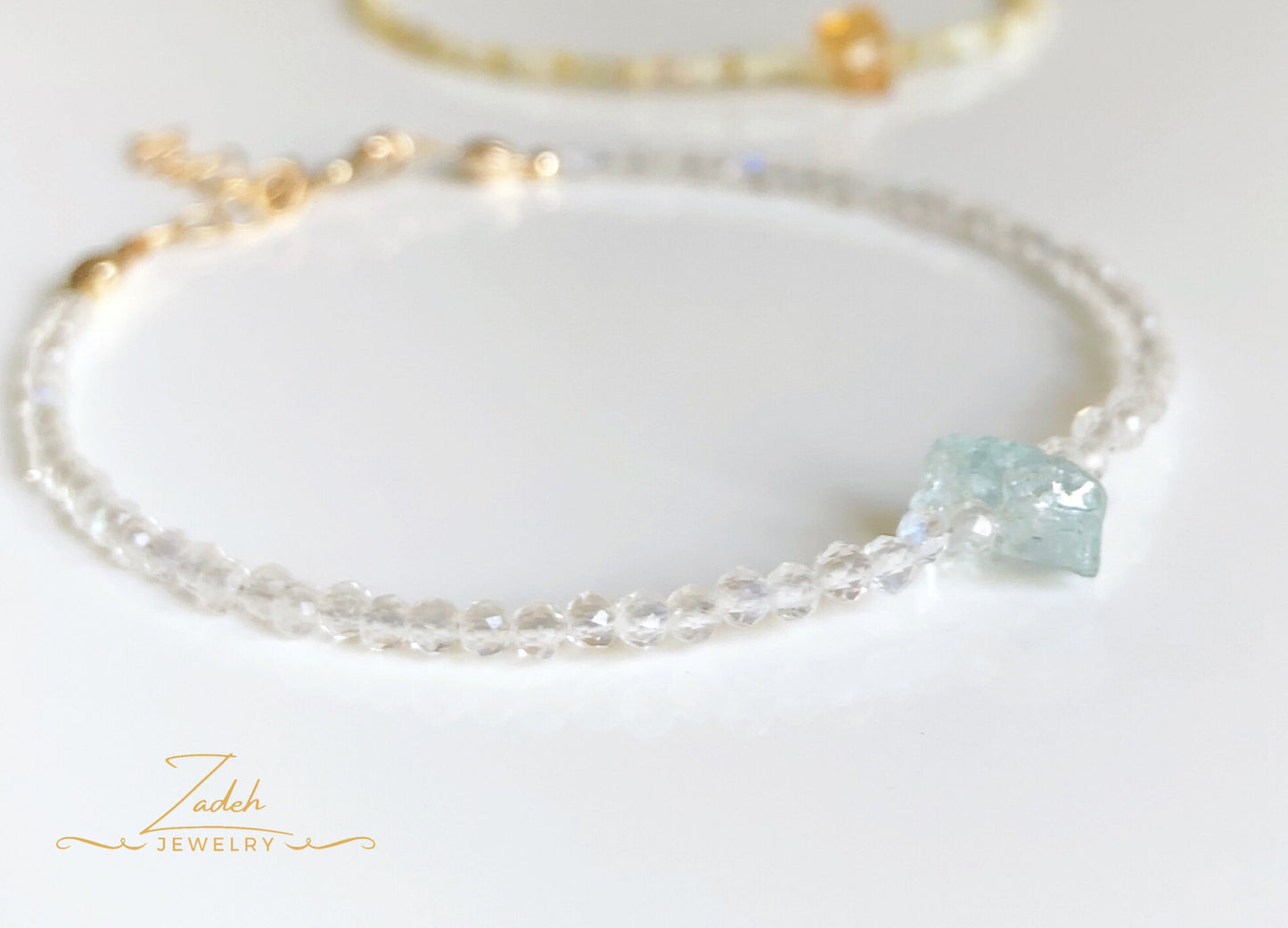 Mondstein Armband mit Aquamarin Rohstein, Filigranes Armband mit Mondstein Perlen, Juni Geburtsstein, Geburtstagsgeschenke