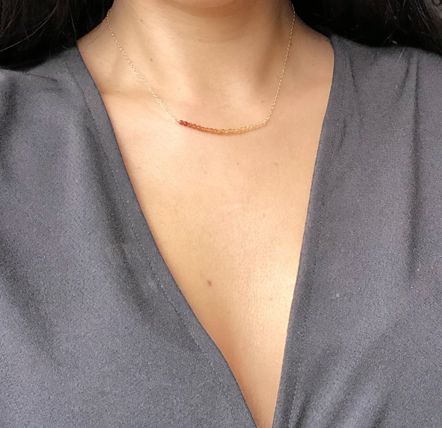 Hessonit Grant Halskette mit Farbverlauf, Januar Geburtsstein, Zarte Granat Kette