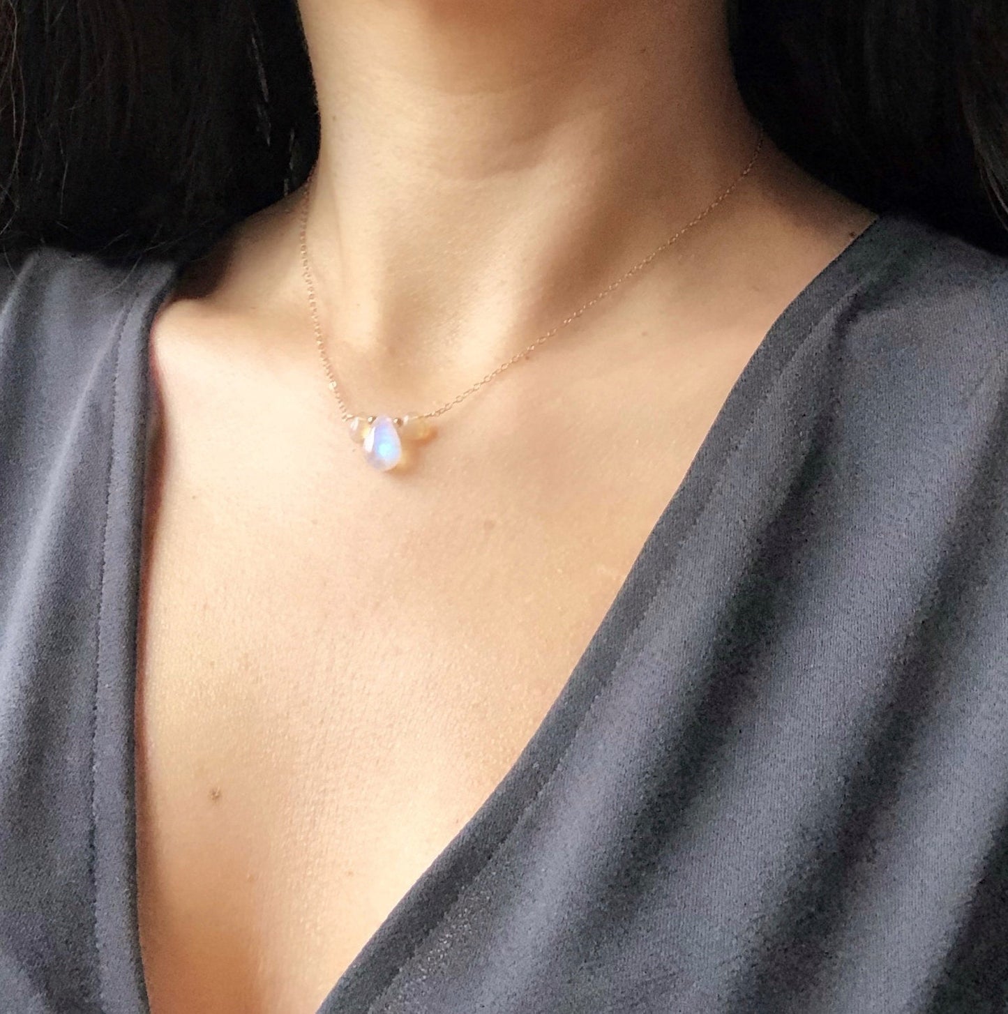 Mondstein Halskette mit Opal, Mondsteinkette mit Welo Opalen, Geschenke für Freundin