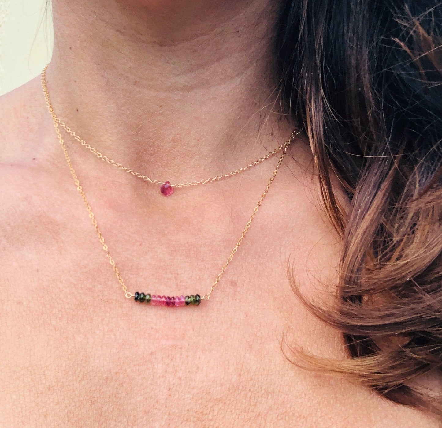 Rosa Turmalin Halskette, Turmalin Tropfen Kette, Oktober Geburtsstein Kette