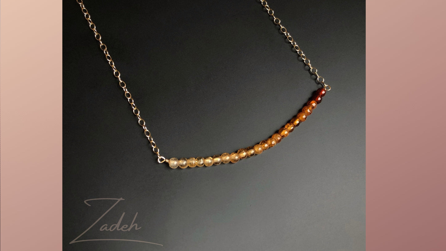 Hessonit Grant Halskette mit Farbverlauf, Januar Geburtsstein, Zarte Granat Kette