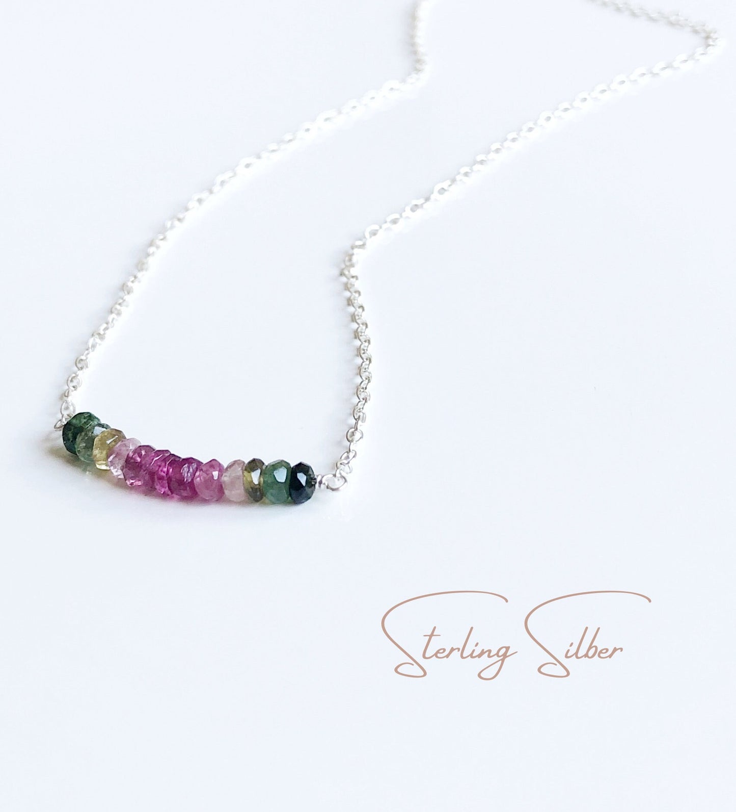 Bunte Turmalin Halskette, Wassermelonen Turmalin Kette, Zarte Layering Halskette mit Turmalin Perlen, Oktober Geburtsstein