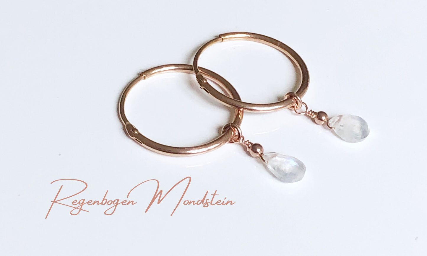 Mondstein Anhänger für Creolen, Regenbogen Mondstein Tropfen Ohrringe, Gold filled Ohrring Anhänger