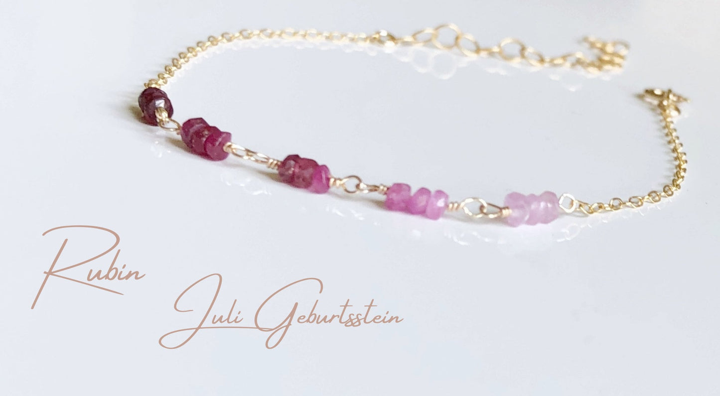 Rubin Armband mit Farbverlauf, Juli Geburtsstein Geschenk, Armband mit Rubin Perlen